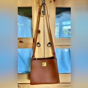 Zara cognac tan brown gold twist lock detail crossbody purse bag